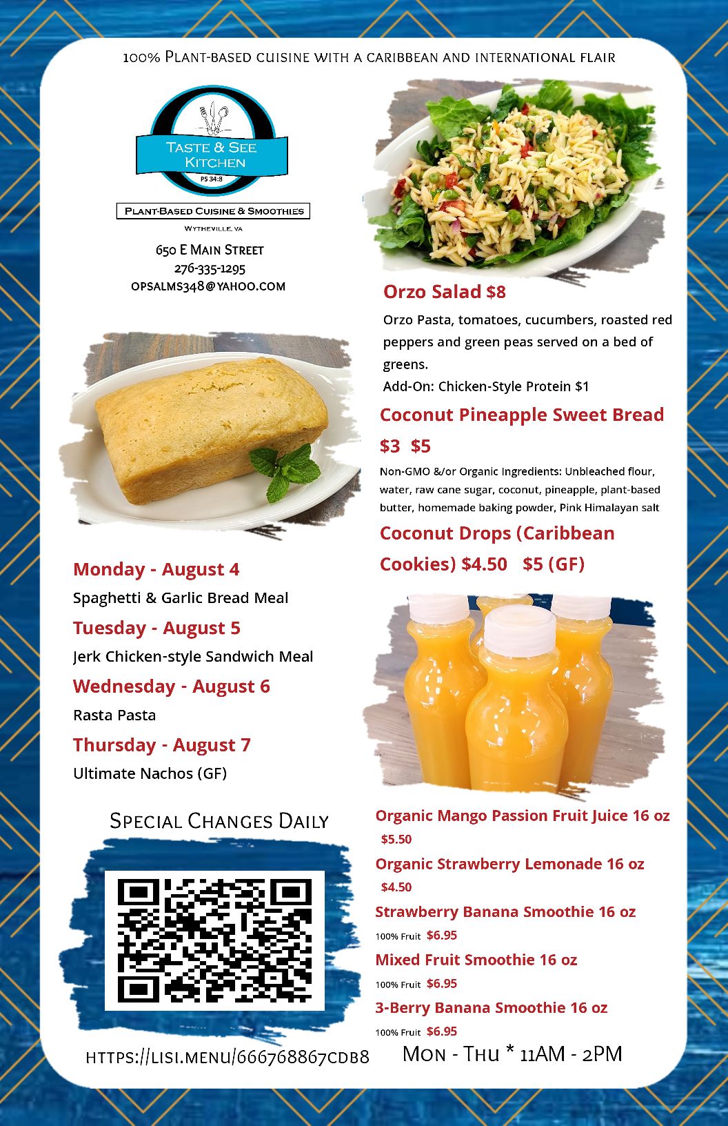 QR menu generated by lisi menu maker app.