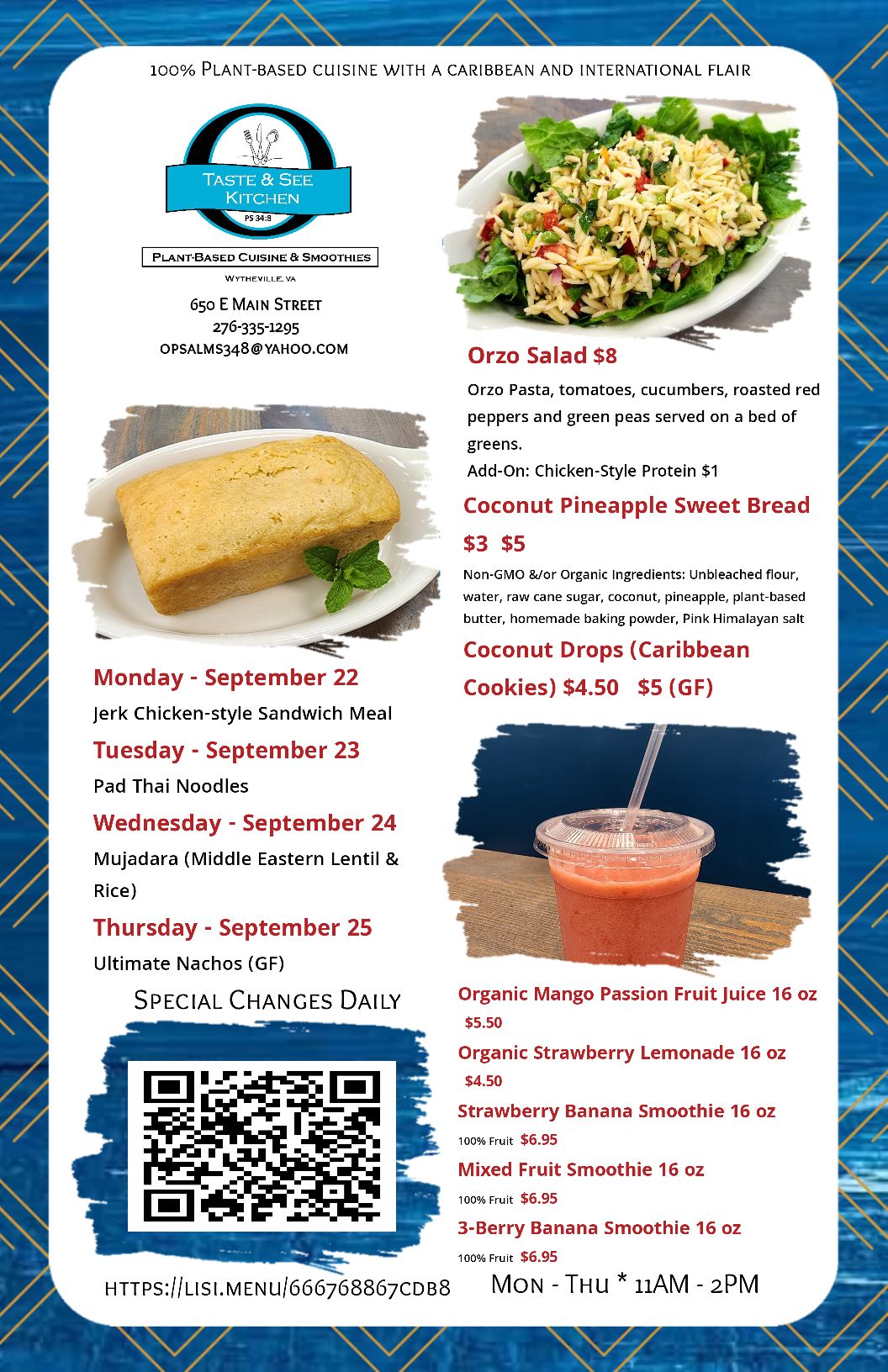 QR menu generated by lisi menu maker app.