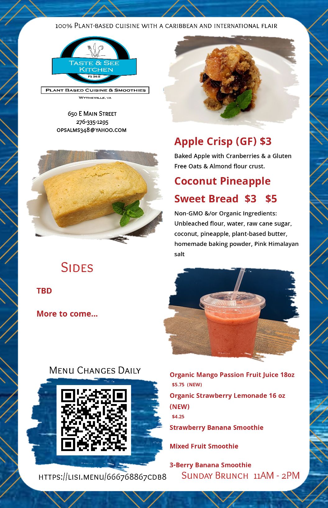 QR menu generated by lisi menu maker app.